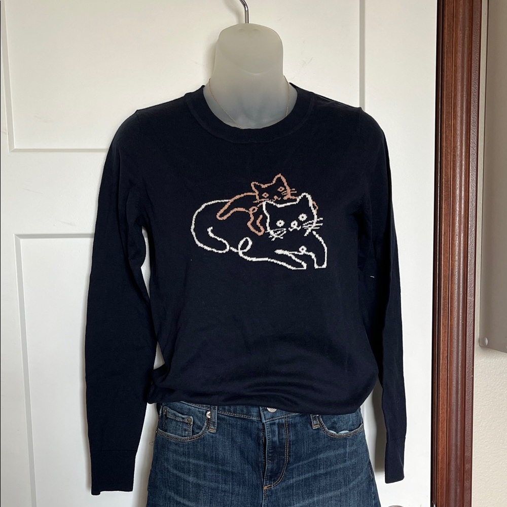 Banana Republic Black Sweater with Cat Design